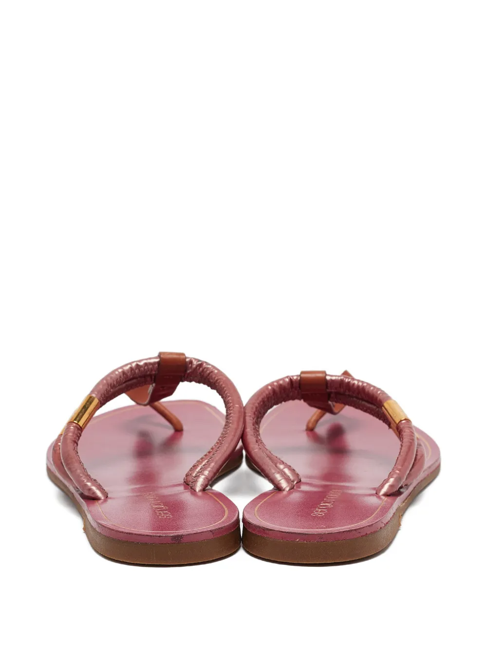 Pre-owned Sergio Rossi Vintage Leather T-strap Flats In Pink