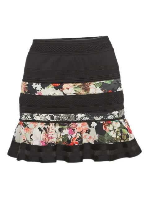 Roberto Cavalli Vintage floral-panelled ruffled mini skirt