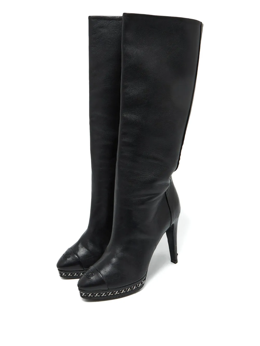 CHANEL Pre-Owned 110mm leather and chain-link boots | Image 2