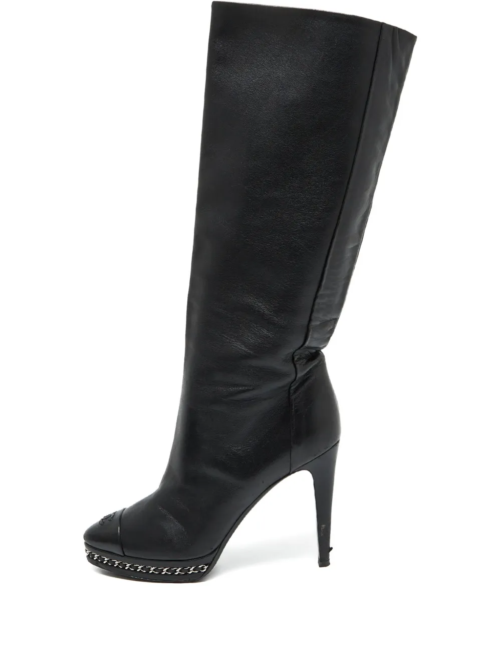 CHANEL Pre-Owned 110mm leather and chain-link boots | Black | Image 1