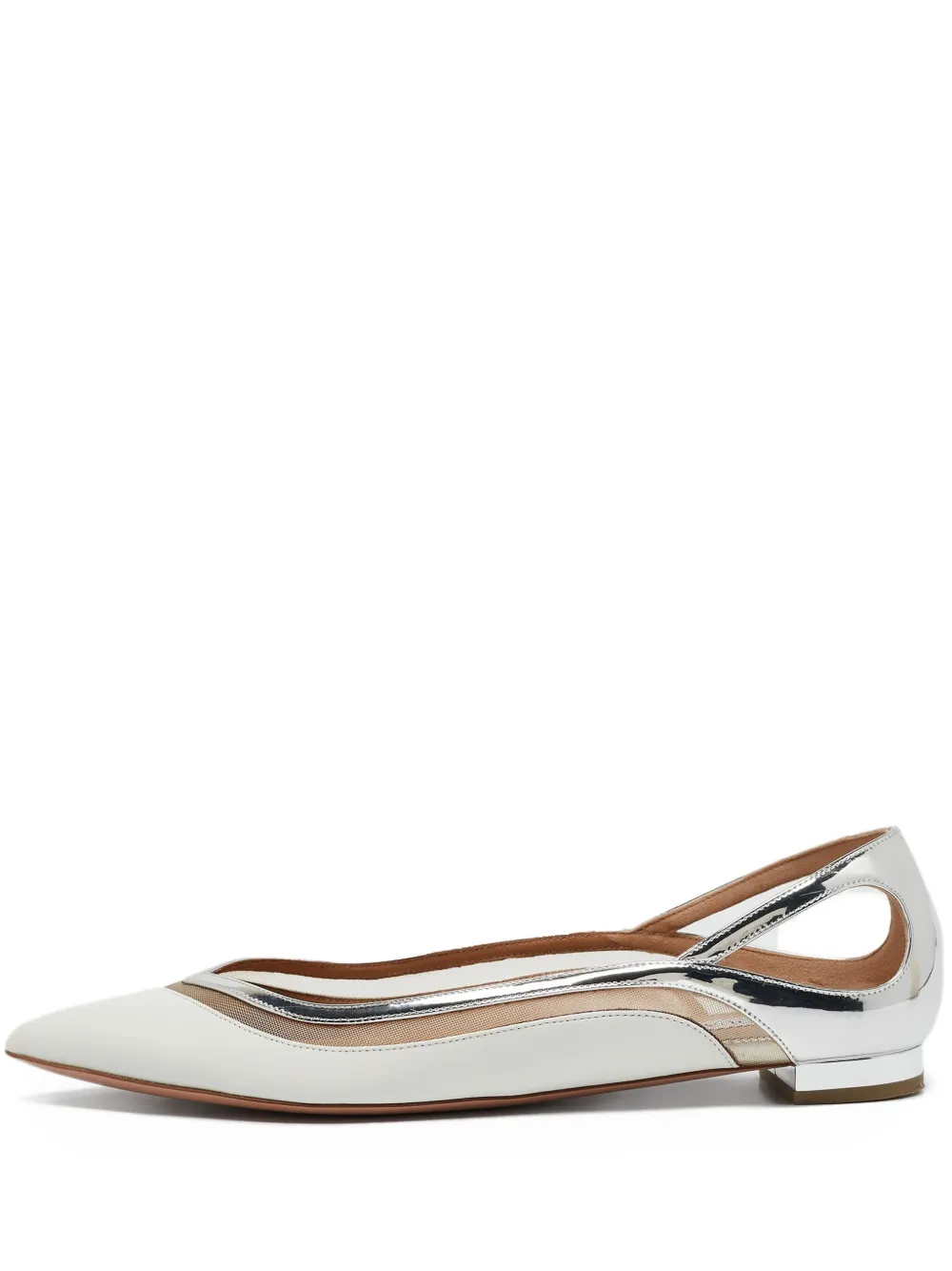 Aquazzura pre-owned Cinemax pointed-toe metallic ballet flats | White | Image 1