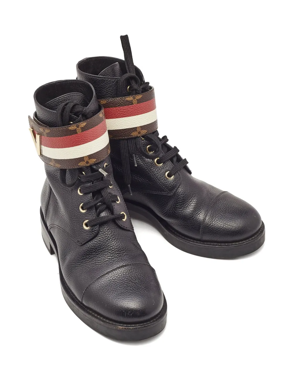 Louis Vuitton Pre-Owned Leren combat boots met bandjes - Zwart