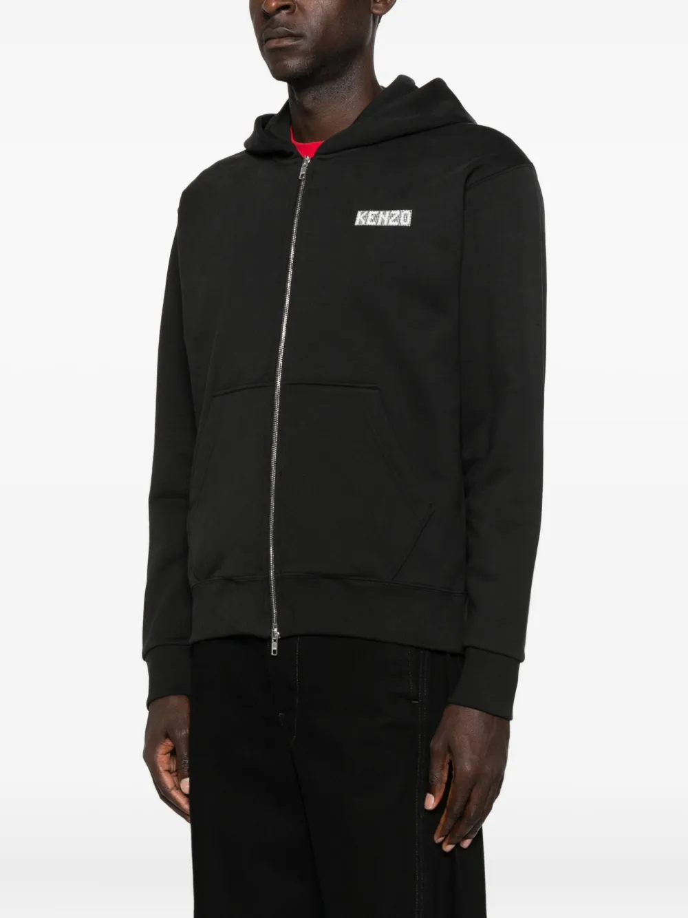 Kenzo Hooded Sweater With Graphic Print And Pockets In Black