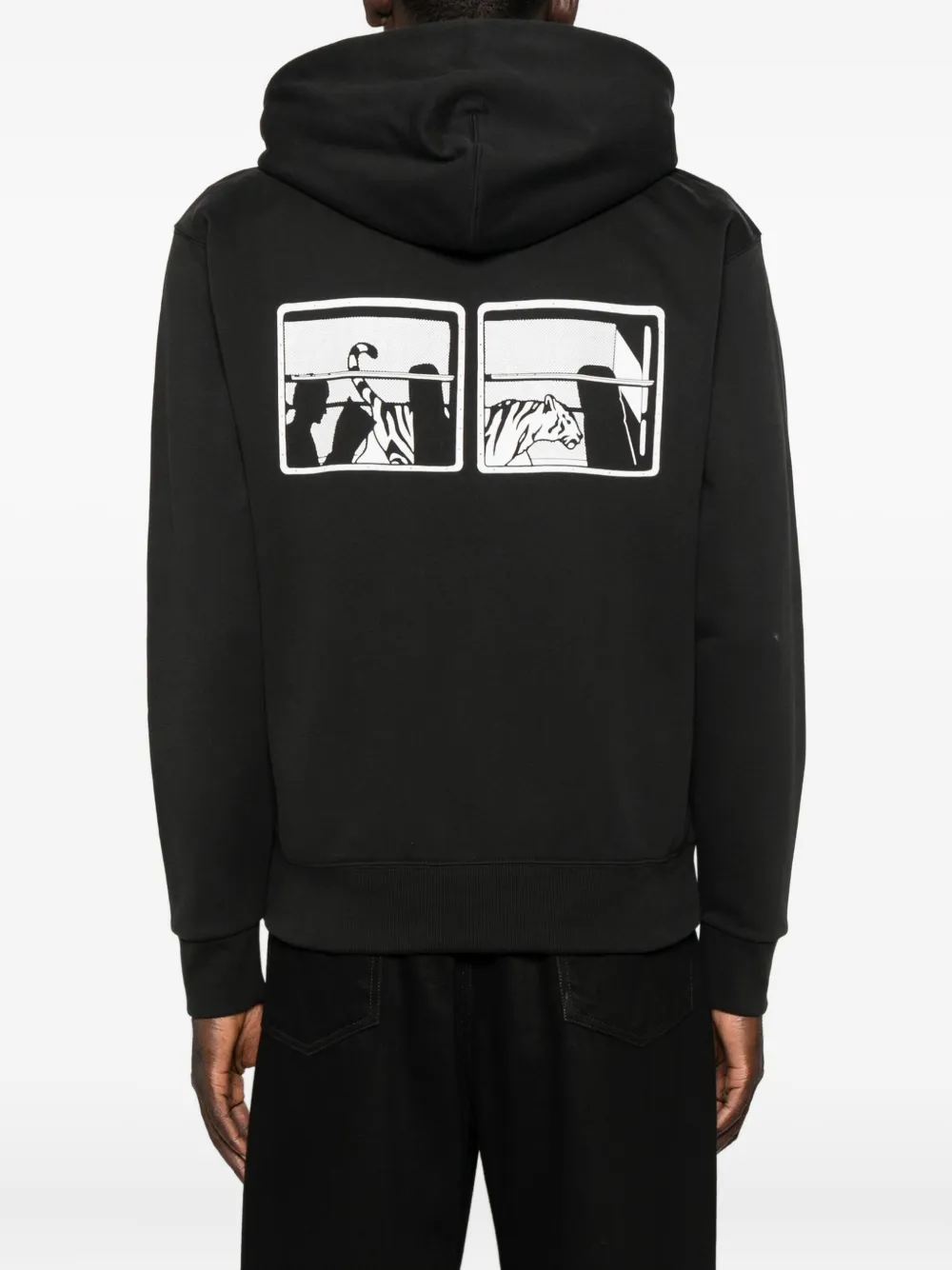 Kenzo Hooded Sweater With Graphic Print And Pockets In Black