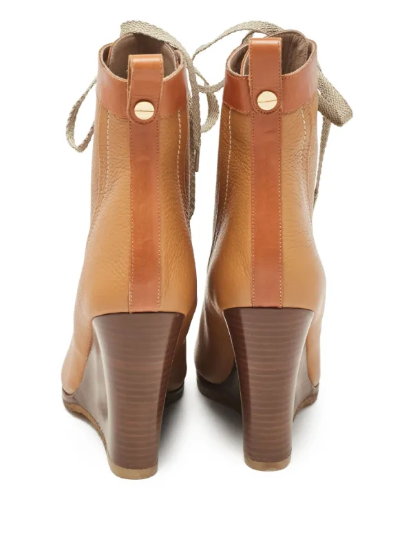Chloé Pre-Owned 10mm Leather Wedge Ankle Boots Brown FARFETCH PH