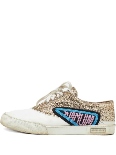 Miu Miu Pre-Owned glitter-panelled sneakers