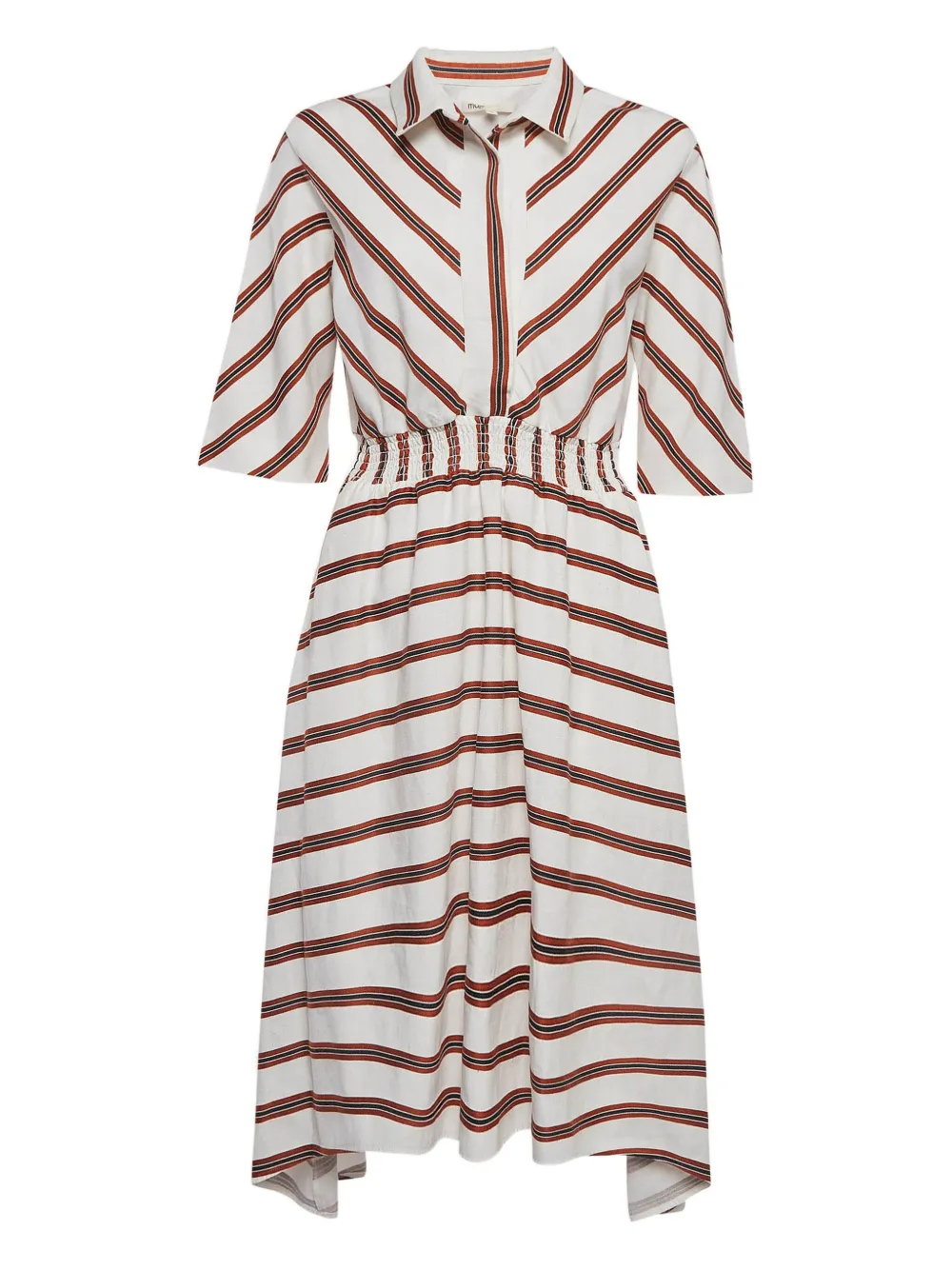 Pre-owned Maje Stripe-pattern Midi Dress In White