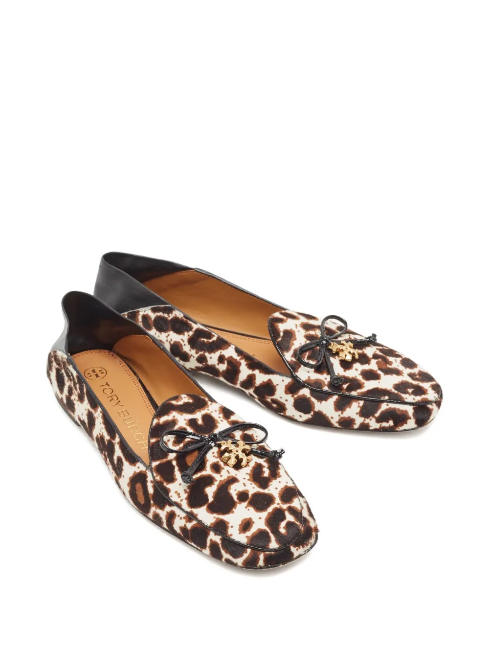 Pre-owned Tory Burch Leopard-print Leather Loafers In Brown