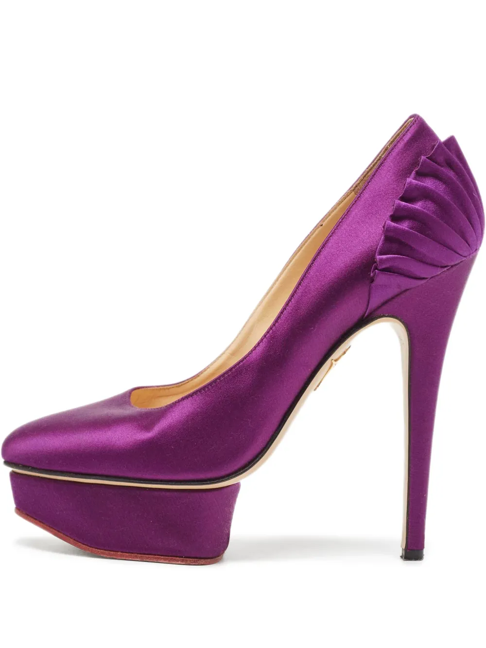 Pre-owned Charlotte Olympia  140mm Paloma Satin Pumps