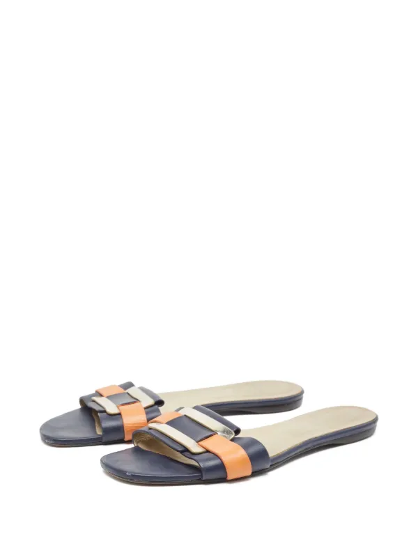 Roger Vivier Vintage colourblock-strap Flat Sandals Blue