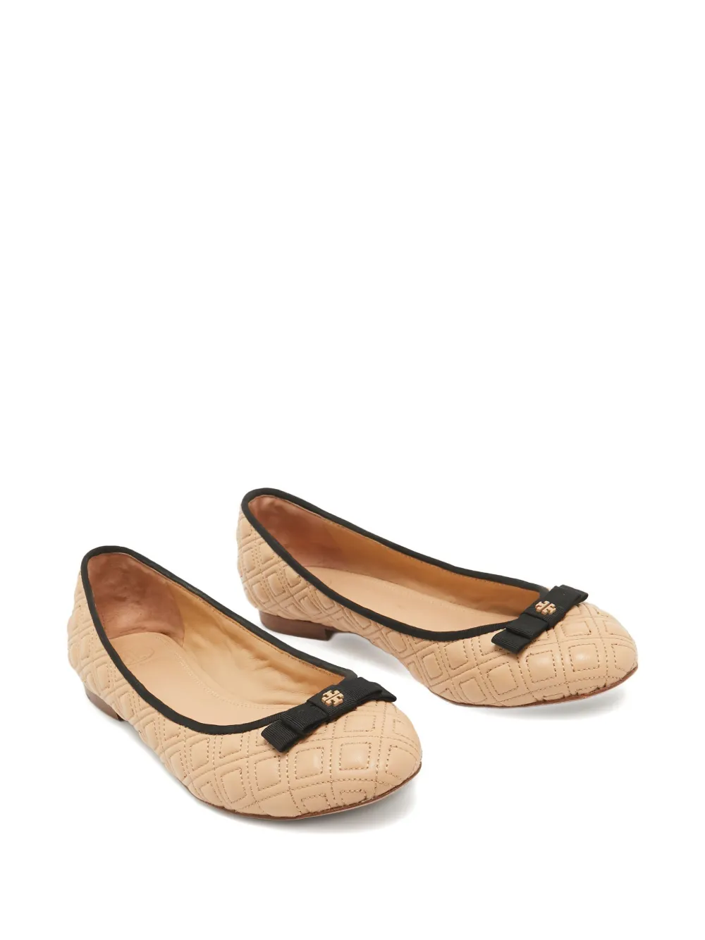 Pre-owned Tory Burch  Marion Ballet Flats In Neutral