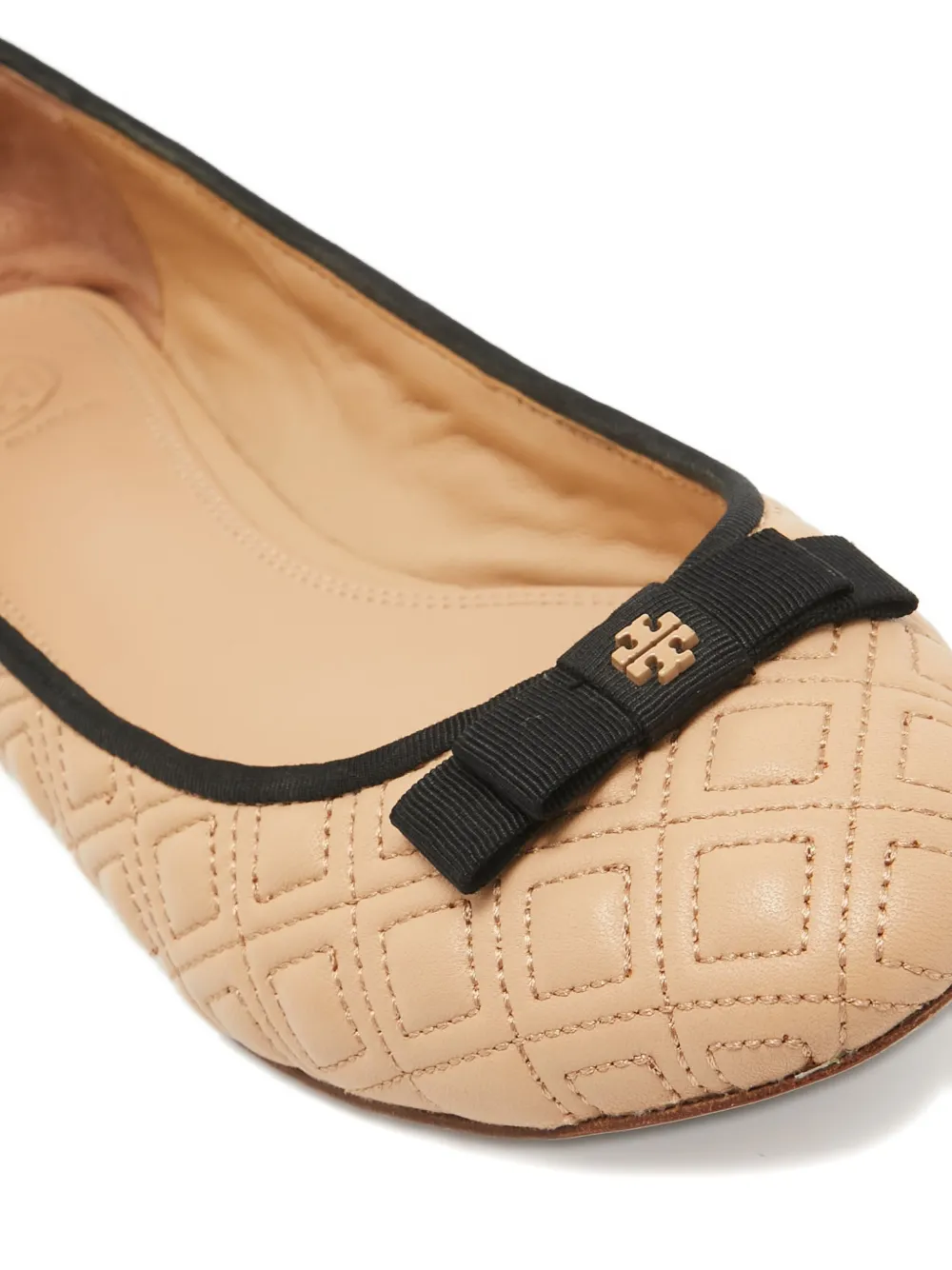 Pre-owned Tory Burch  Marion Ballet Flats In Neutral