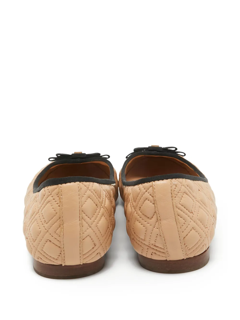 Pre-owned Tory Burch  Marion Ballet Flats In Neutral