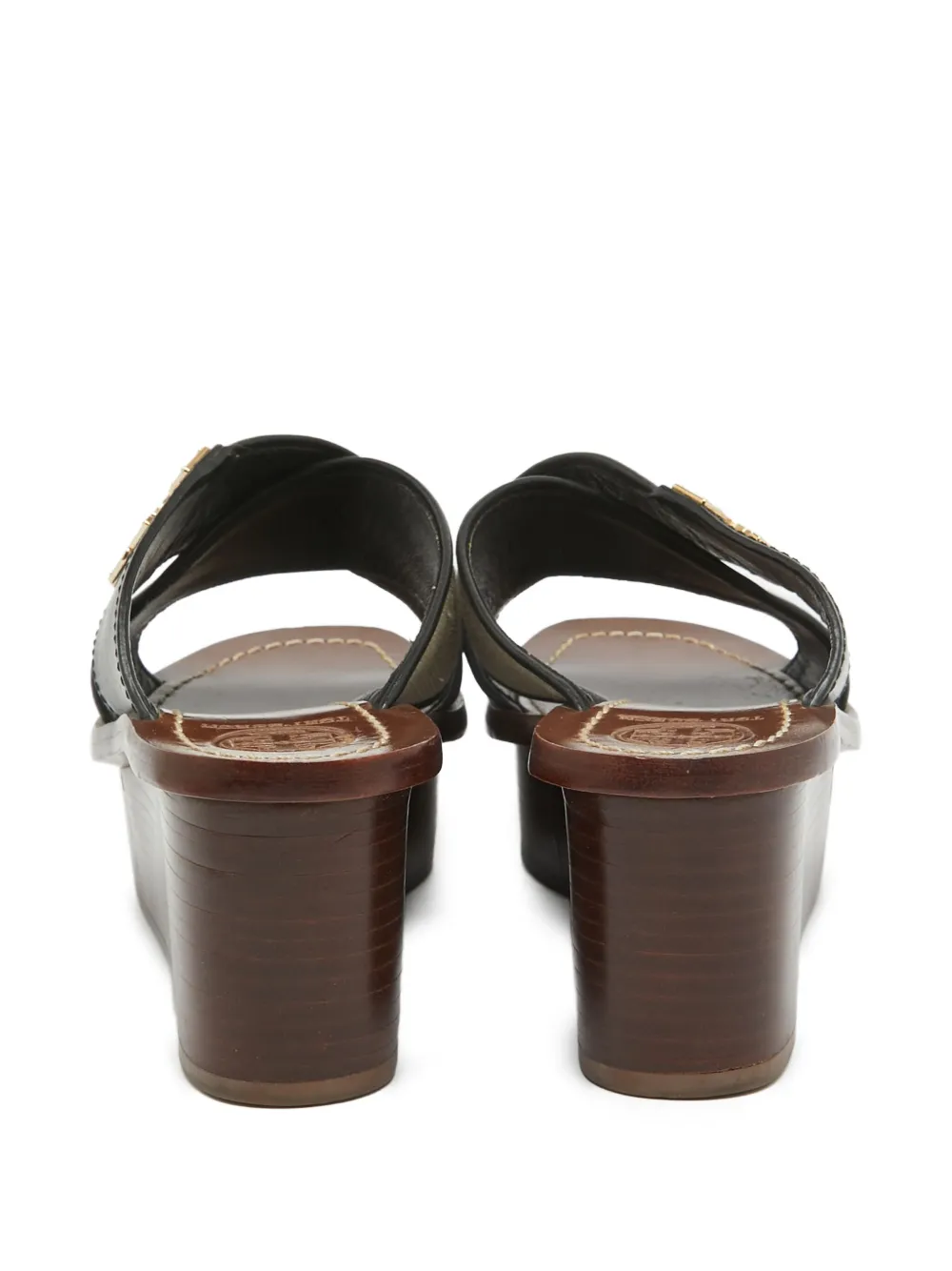 Pre-owned Tory Burch 55mm Cross-strap Wedge Sandals In Black