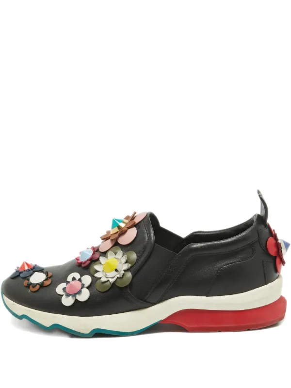 Fendi Pre-Owned floral-appliqué Leather Sneakers Black FARFETCH IN
