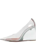 Amina Muaddi 100mm clear wedge pumps - Silver