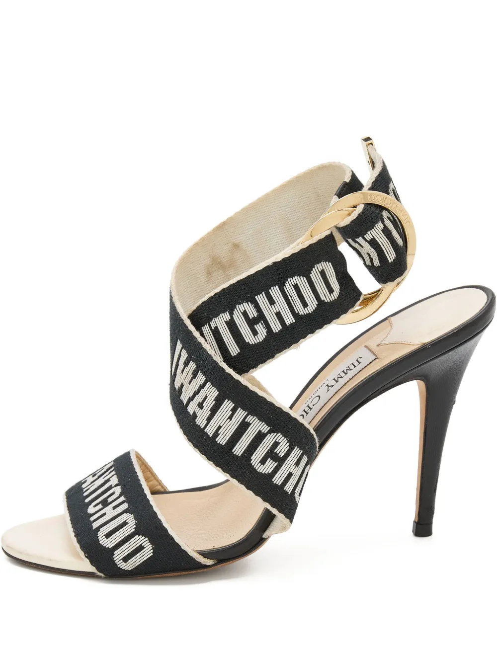 Jimmy Choo Pre-Owned 100mm logo-jacquard sandals | Black | Image 1