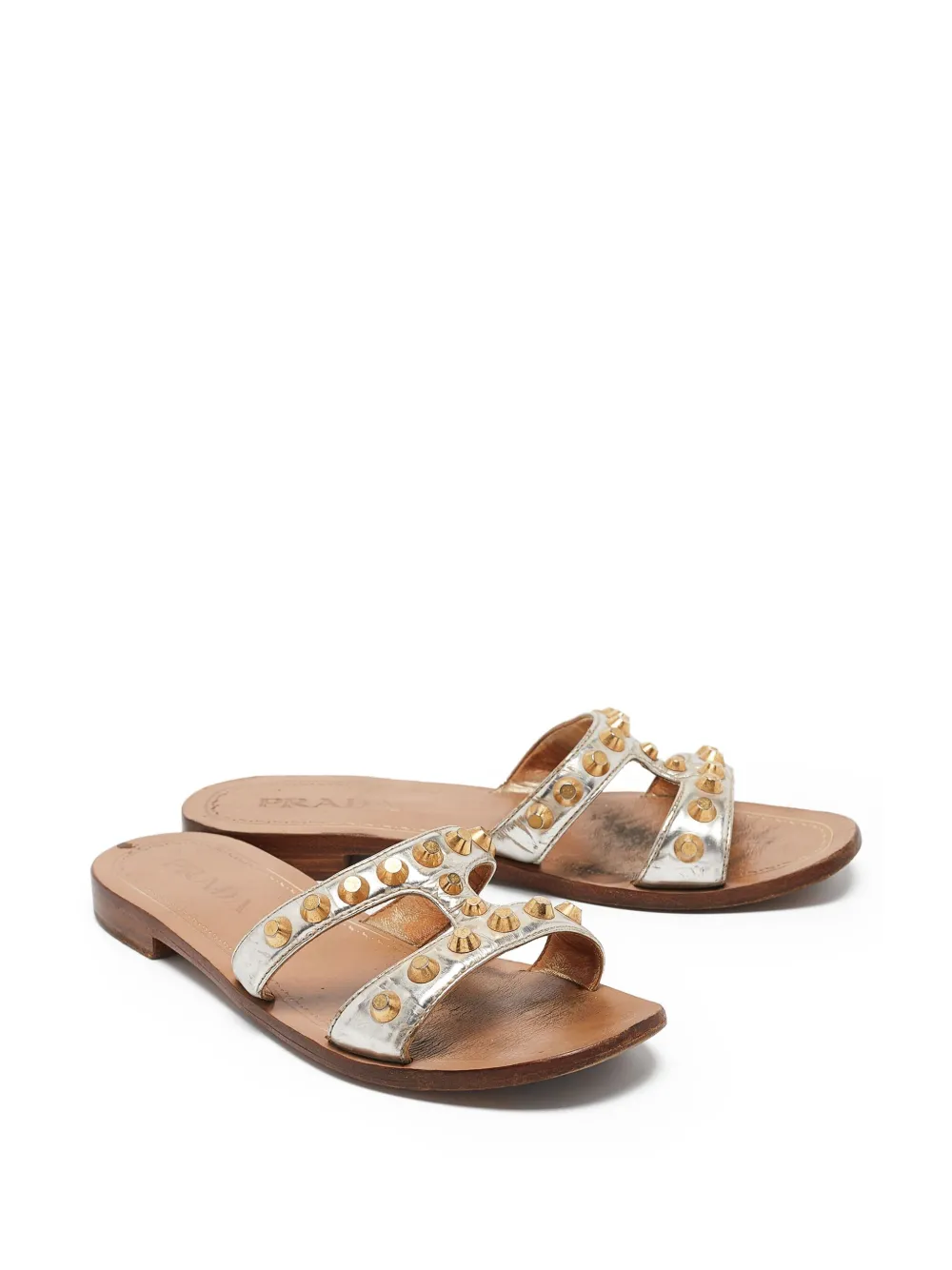 Prada Pre-Owned metallic-leather sandals | Flat Sandals | Image 2