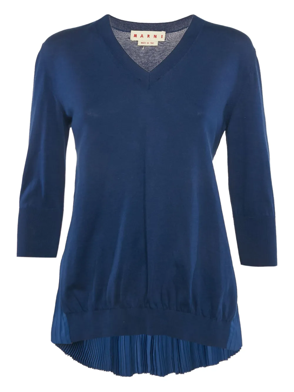 Marni Pre-Owned pleated hem v-neck top | Blue | Image 1