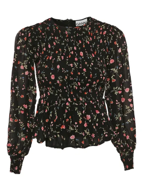 GANNI floral print smocked blouse
