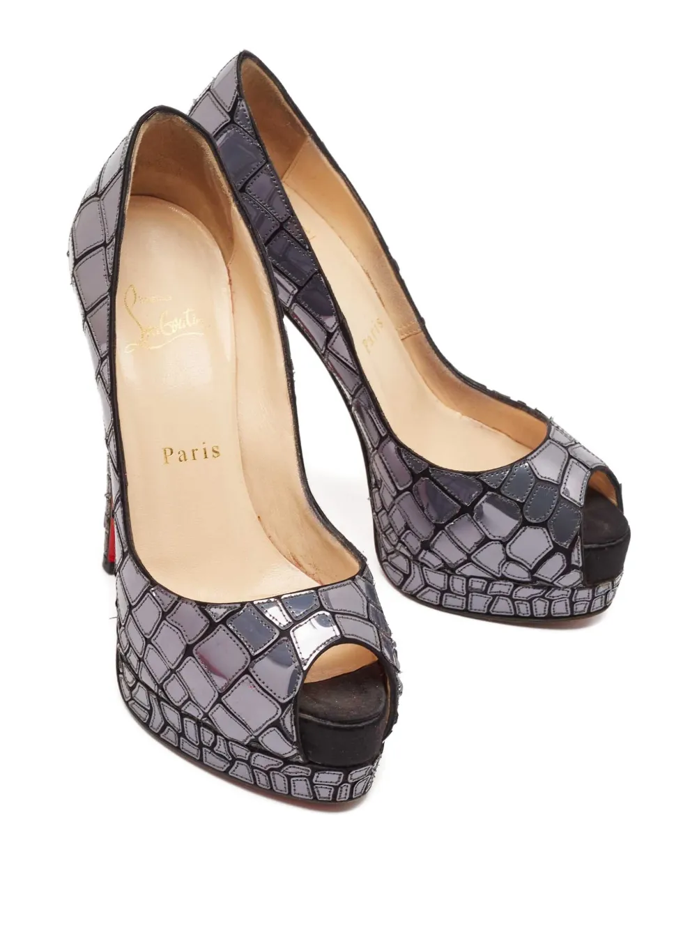 Christian Louboutin Pre-Owned 135 mm Mosaic Sobek pumps met open neus - Grijs