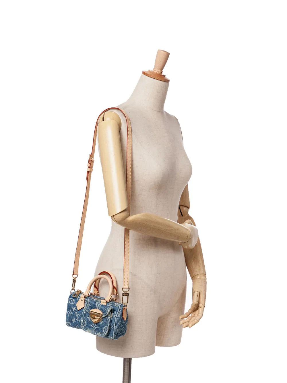 Pre-owned Louis Vuitton 2021-2025 Monogram Denim Nano Speedy Bandouliere Satchel