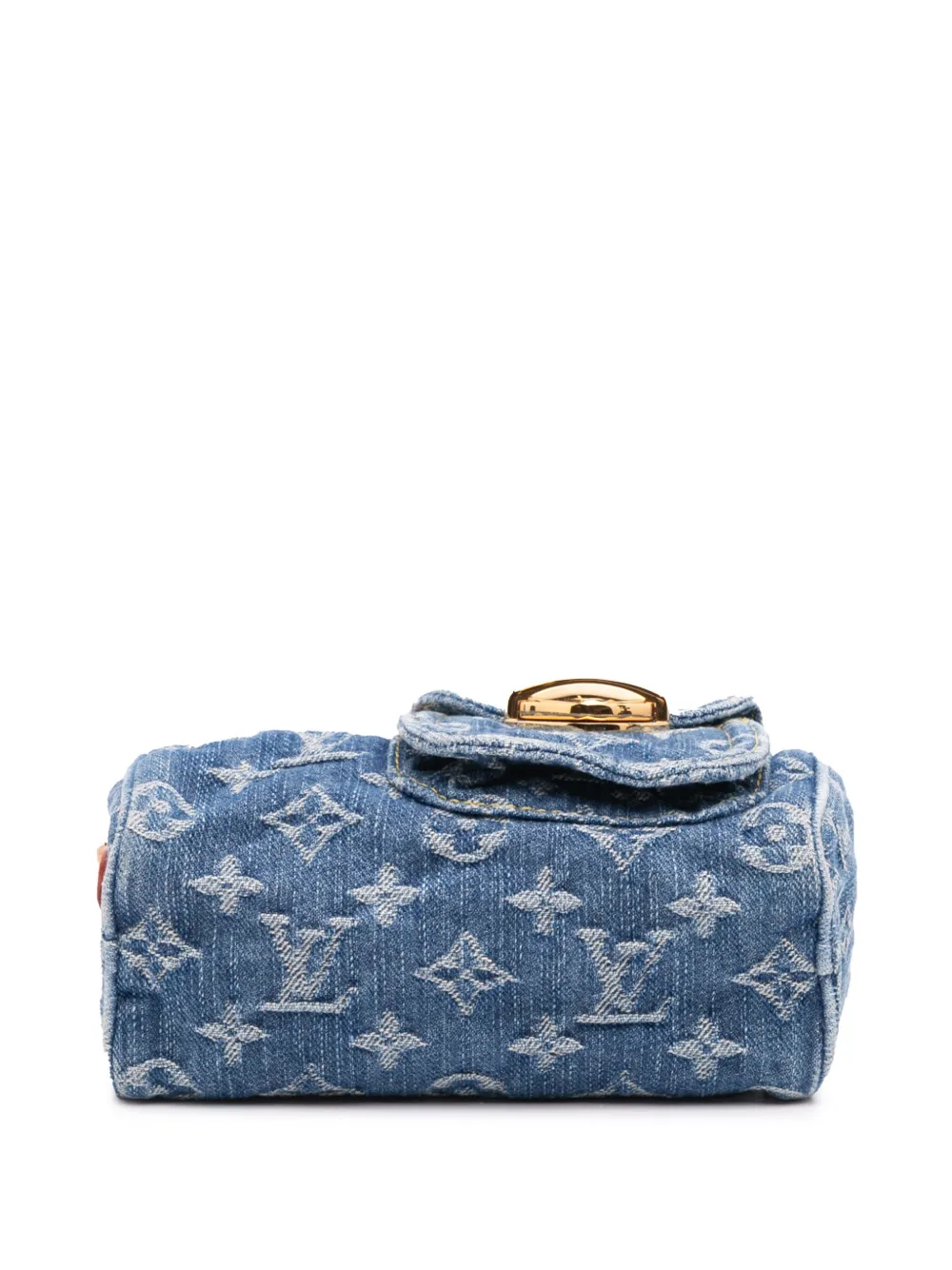 Pre-owned Louis Vuitton 2021-2025 Monogram Denim Nano Speedy Bandouliere Satchel