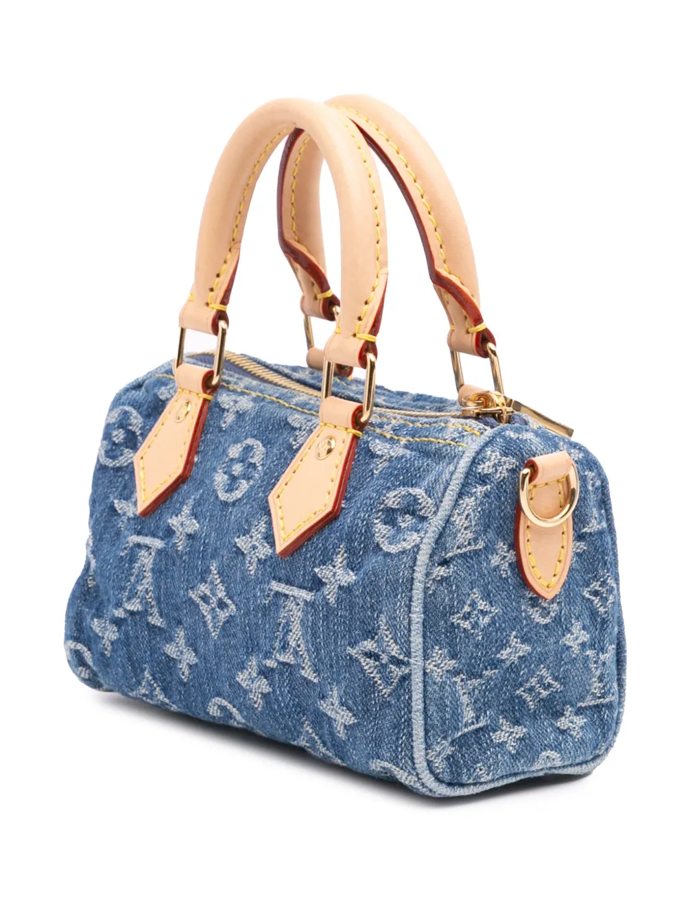 Pre-owned Louis Vuitton 2021-2025 Monogram Denim Nano Speedy Bandouliere Satchel