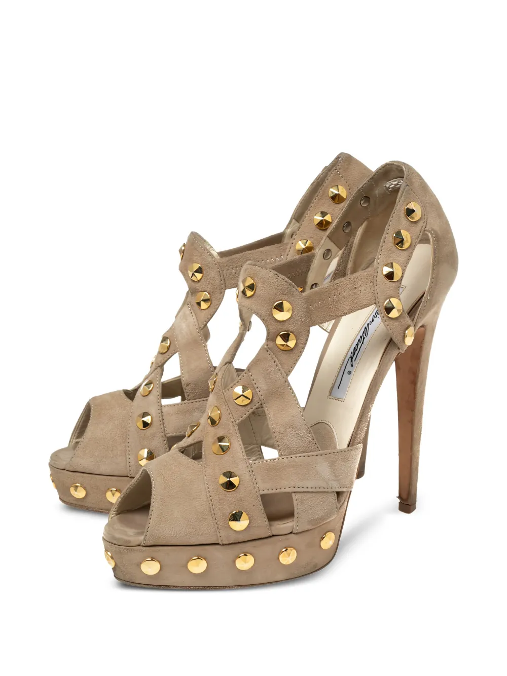 Brian Atwood pre-owned 135mm studded platform pumps - Beige