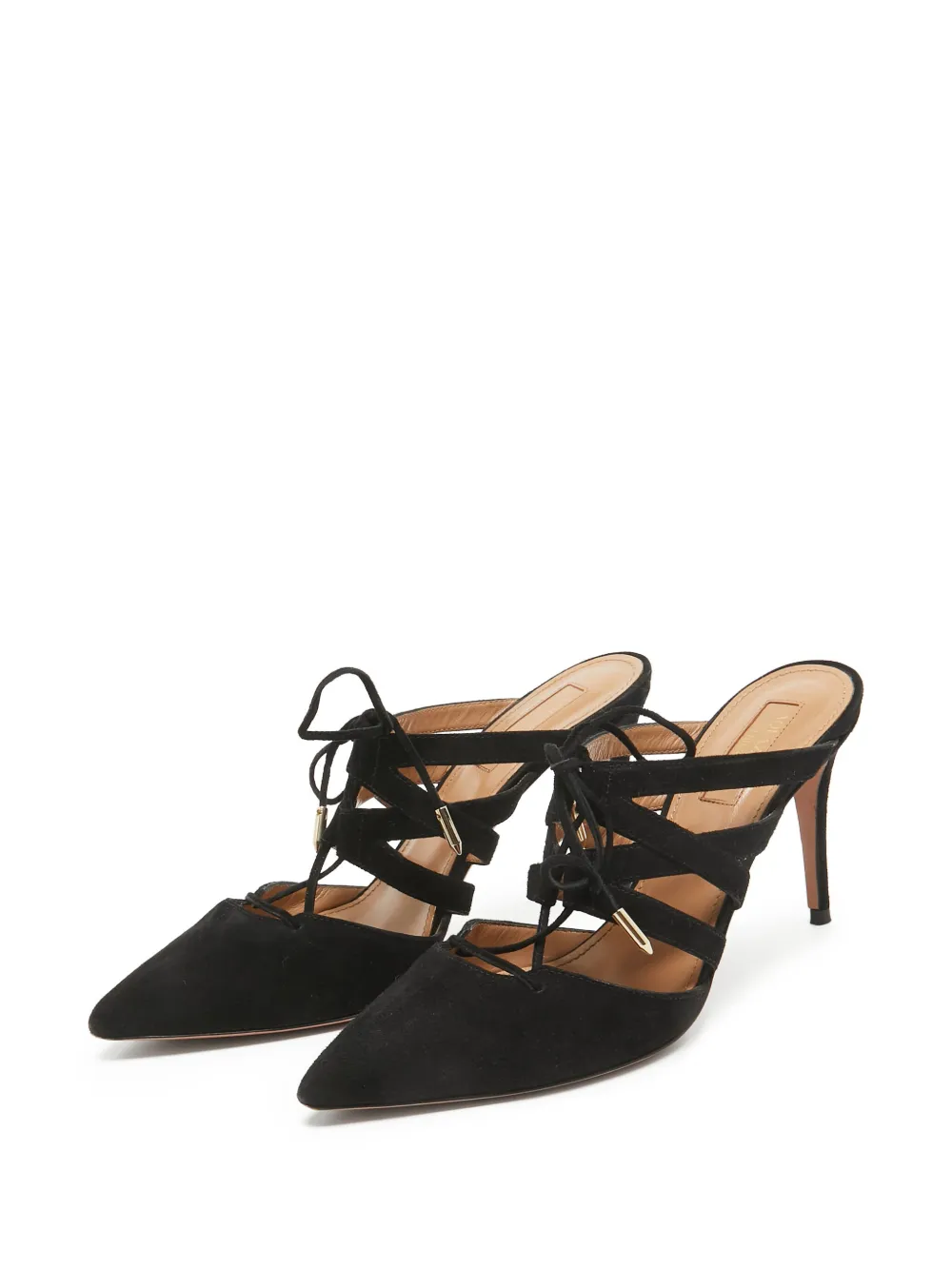 Aquazzura pre-owned 85mm Belgravia lace-up mules | Image 2