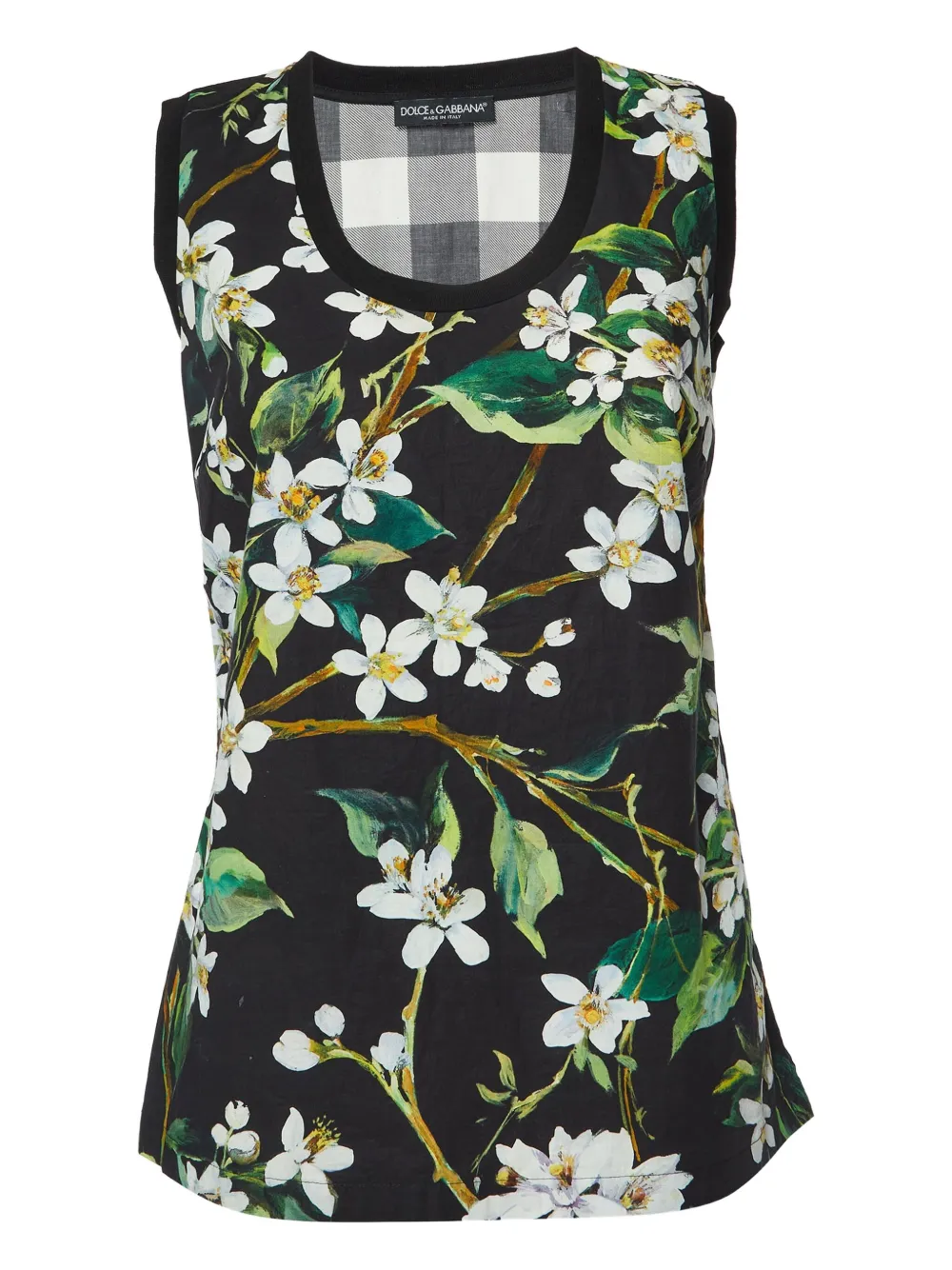 Dolce & Gabbana Pre-Owned floral-print gingham tank top | Black | Image 1