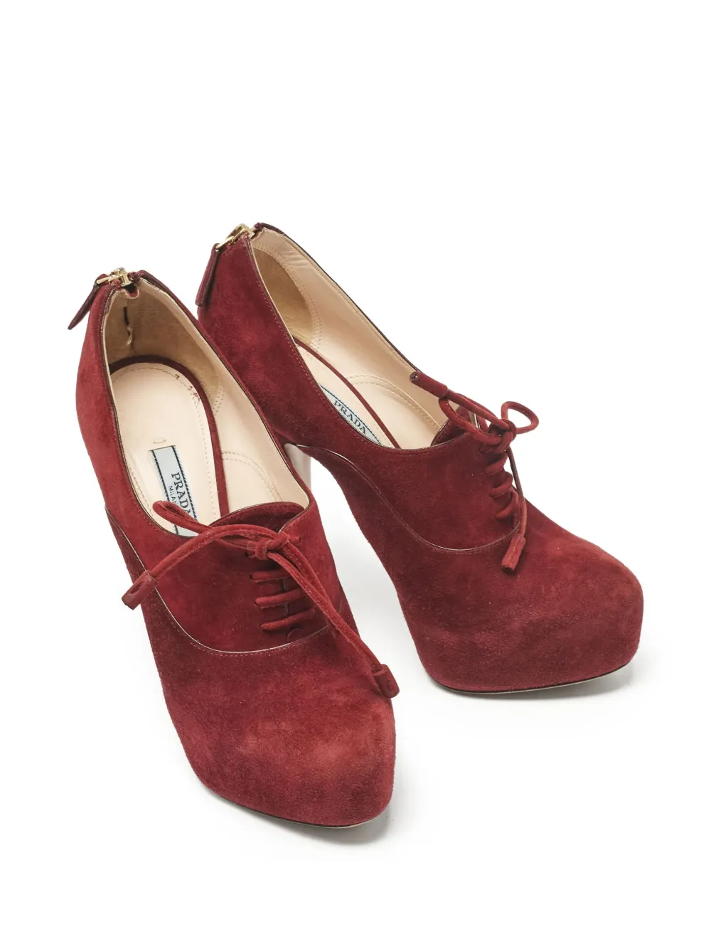 Pre-owned Prada Platform Suede Pumps In Red