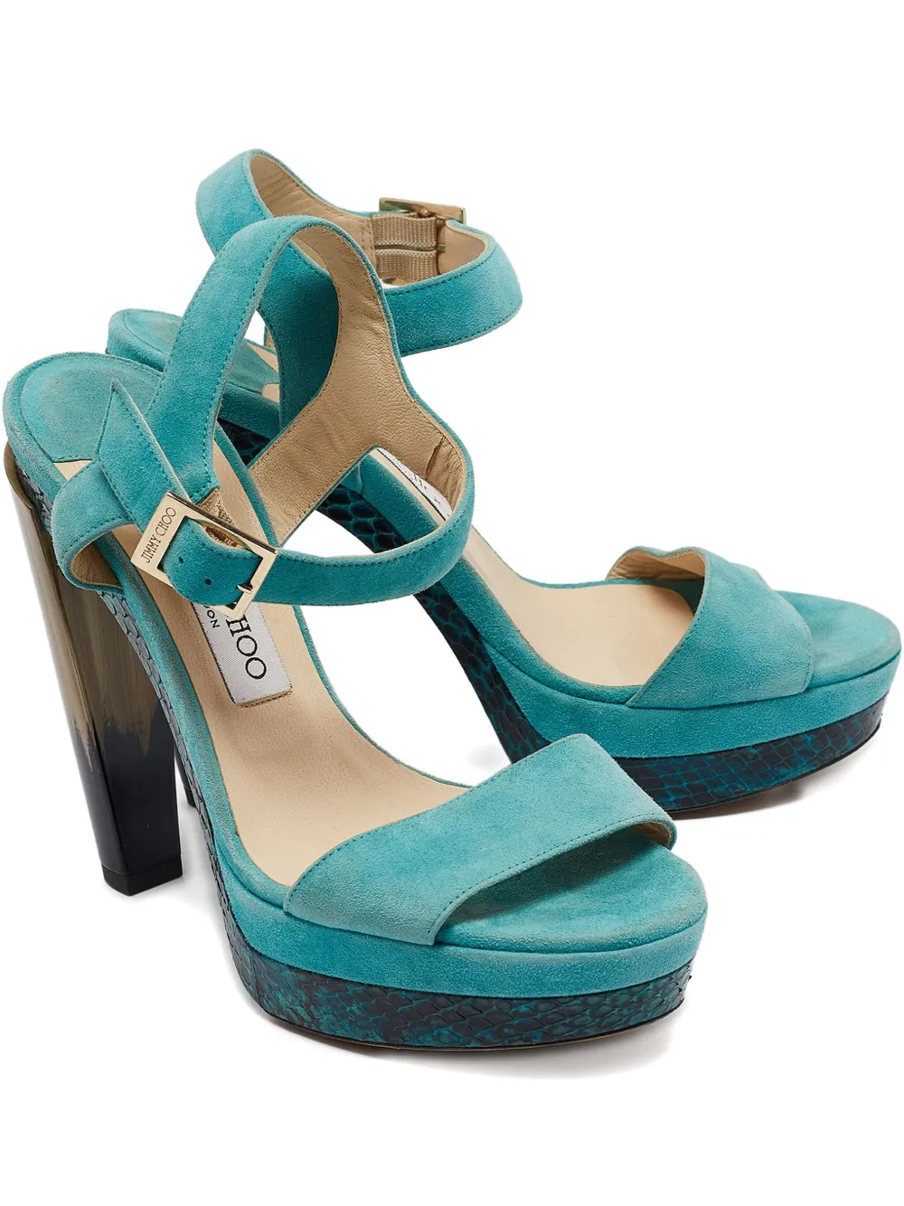 Pre-owned Jimmy Choo 120mm Suede Platform Sandals In Blue