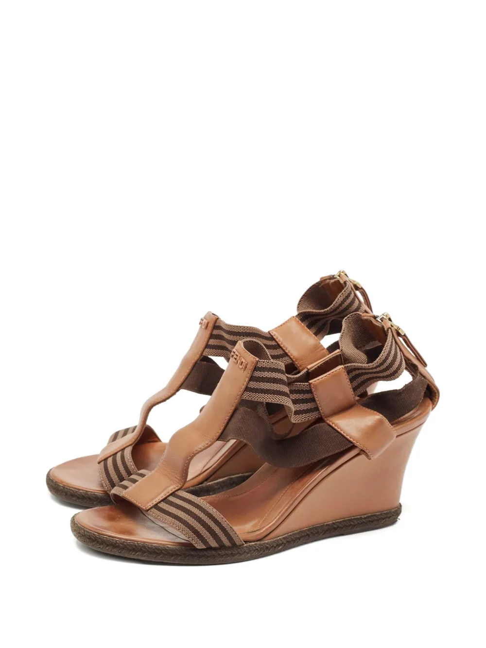 Fendi Pre-Owned Gestreepte sandalen met sleehak - Bruin