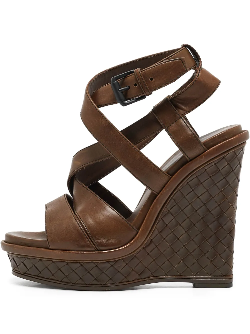 Bottega Veneta Pre-Owned 130mm Intrecciato cross-strap wedge sandals | Brown | Image 1
