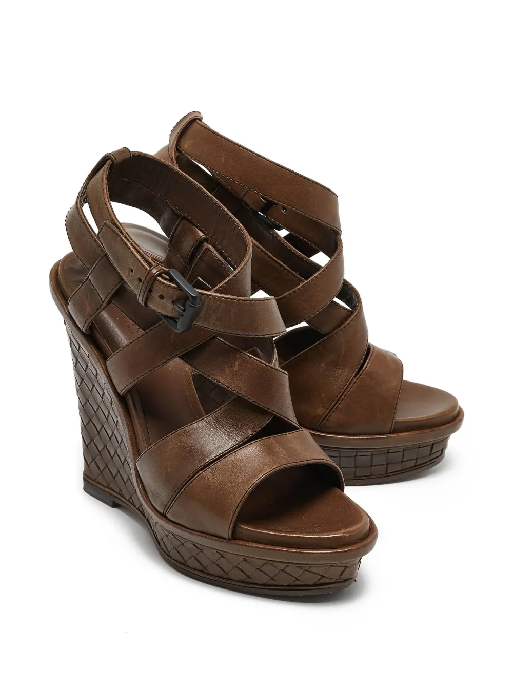 Bottega Veneta Pre-Owned 130mm Intrecciato cross-strap wedge sandals | Image 2