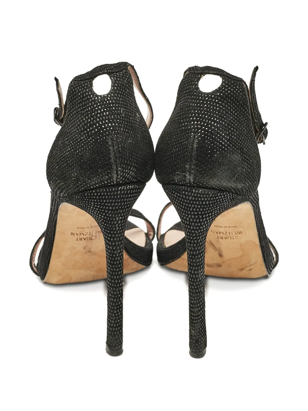 Pre-owned Stuart Weitzman  85mm Textured Suede Buckled Sandals In Black