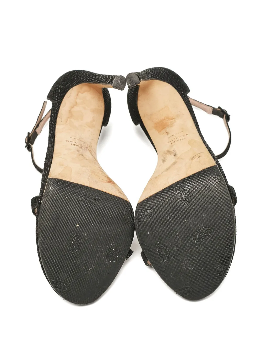 Pre-owned Stuart Weitzman  85mm Textured Suede Buckled Sandals In Black