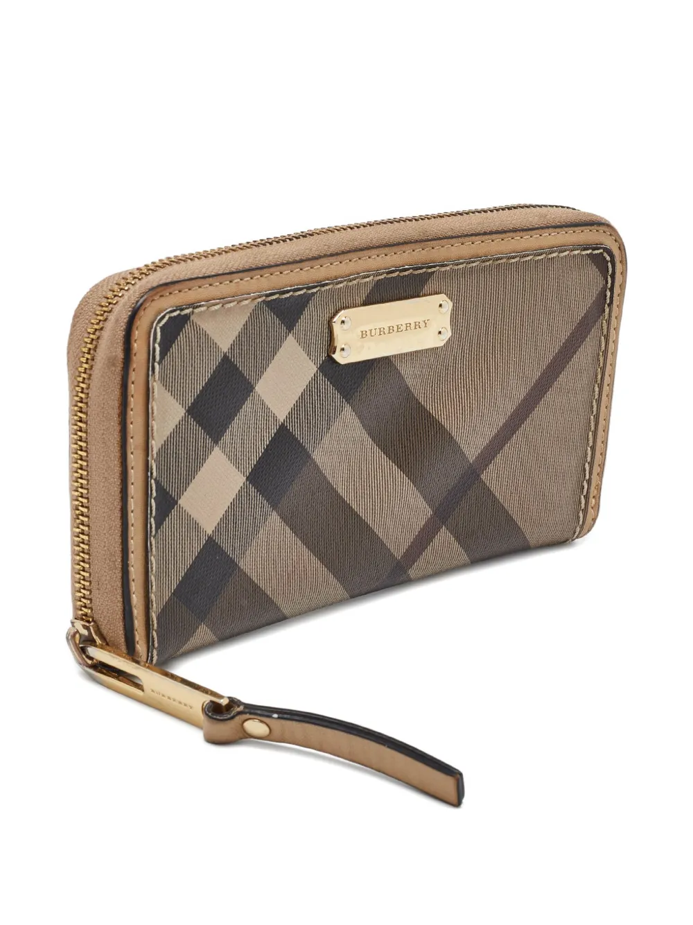 Burberry Pre-owned Leather Check Zip Wallet in Brown, view 3
