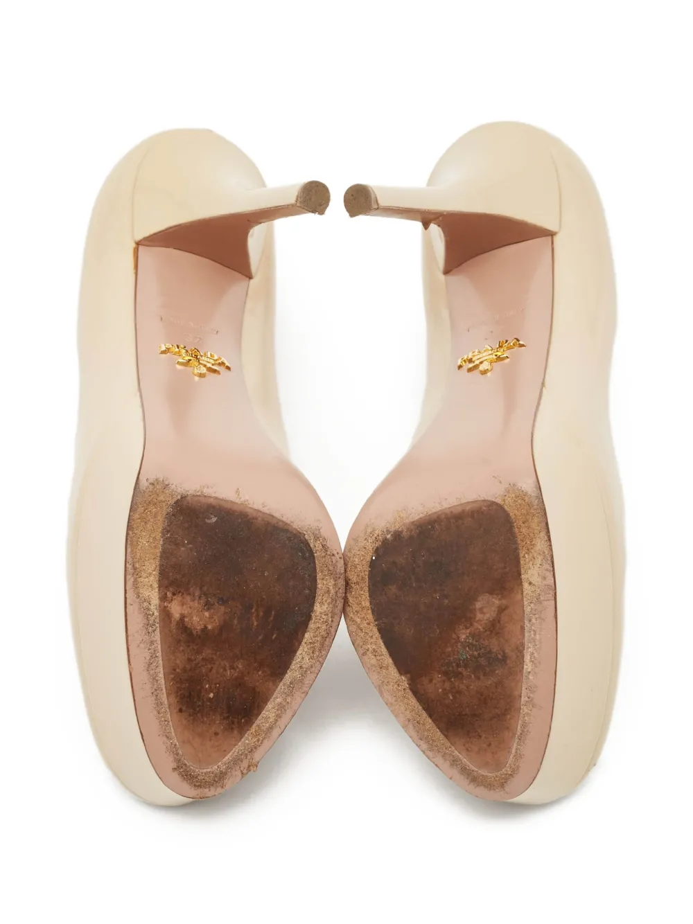 Pre-owned Prada 150mm Leather Heeled Pumps In Neutral