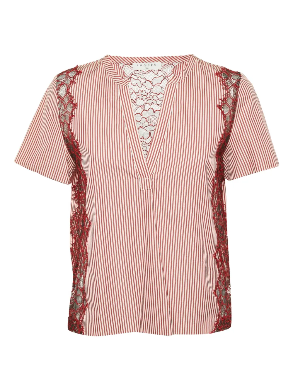 SANDRO pre-owned striped lace-detail top | Red | Image 1