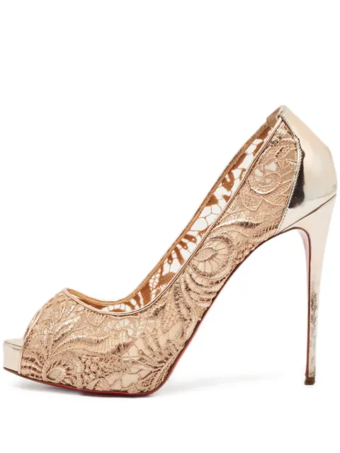 Christian Louboutin Pre-Owned 125mm lace-embellished metallic peep-toe pumps