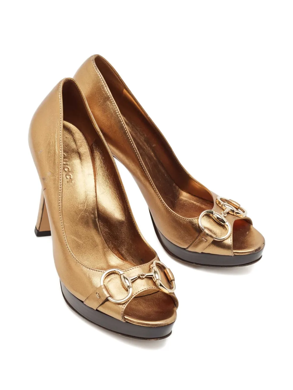 Gucci Pre-Owned 95 mm pumps met horsebit-detail en open neus - Goud