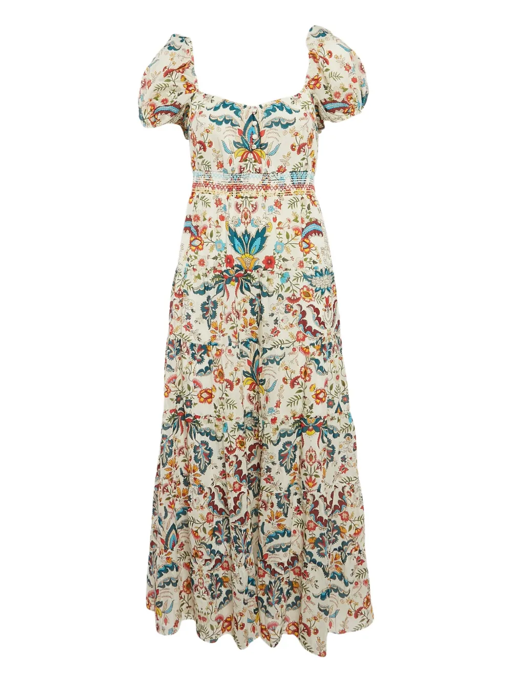 ALICE AND OLIVIA Pre-owned Puff-sleeve Floral-print Maxi Dress In White