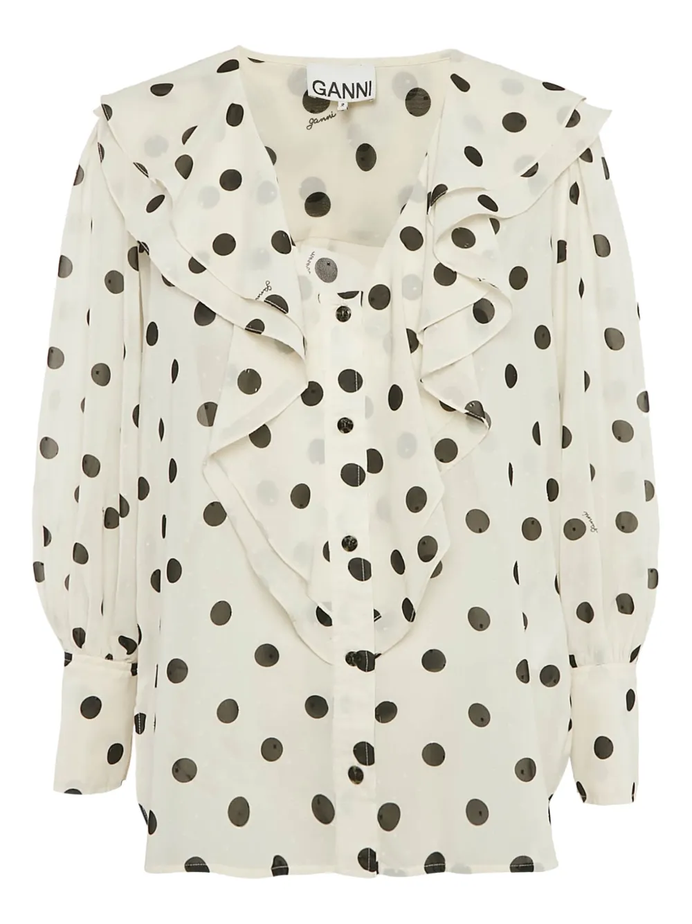 GANNI polka dot ruffled blouse | Neutrals | Image 1
