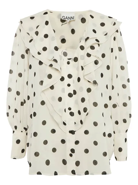 GANNI polka dot ruffled blouse