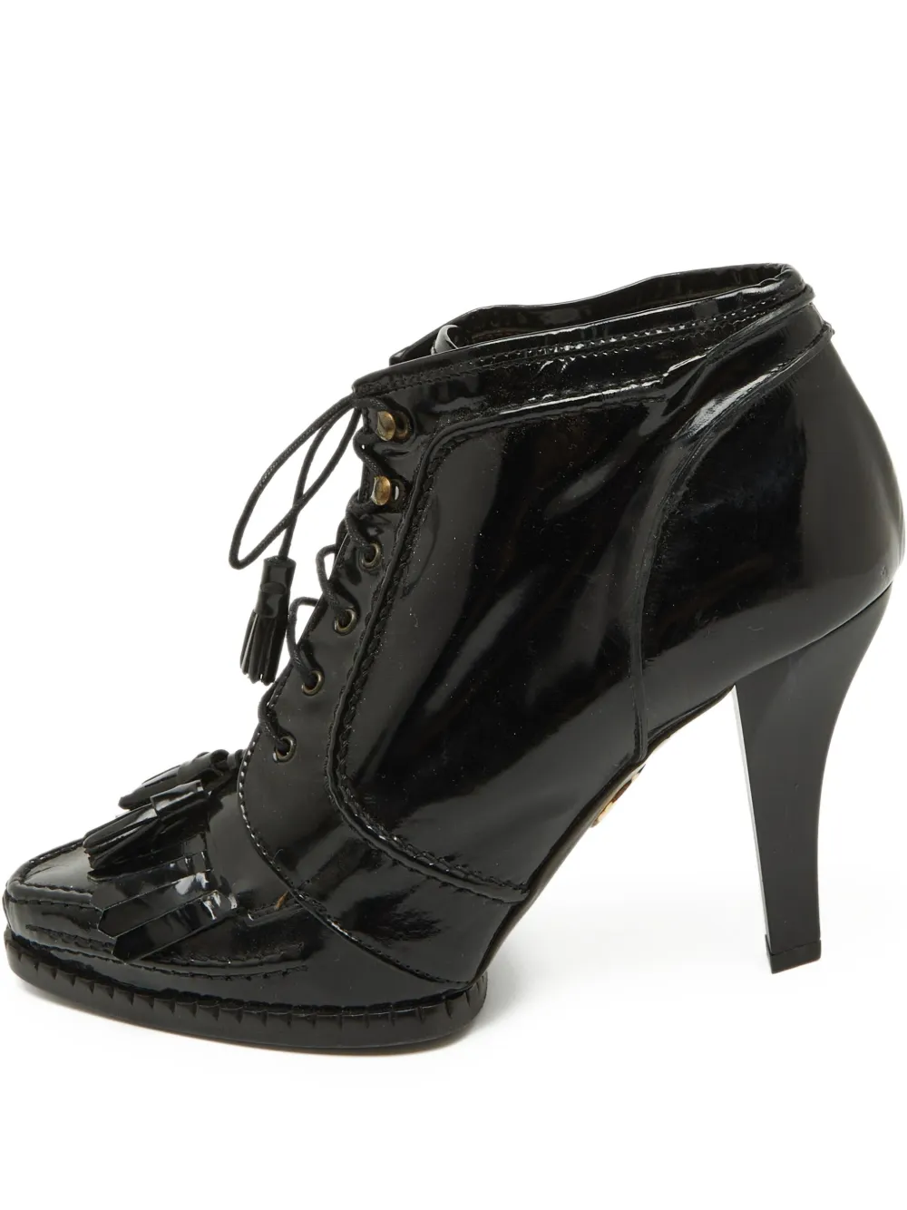 pre-owned 105mm fringed patent ankle boots