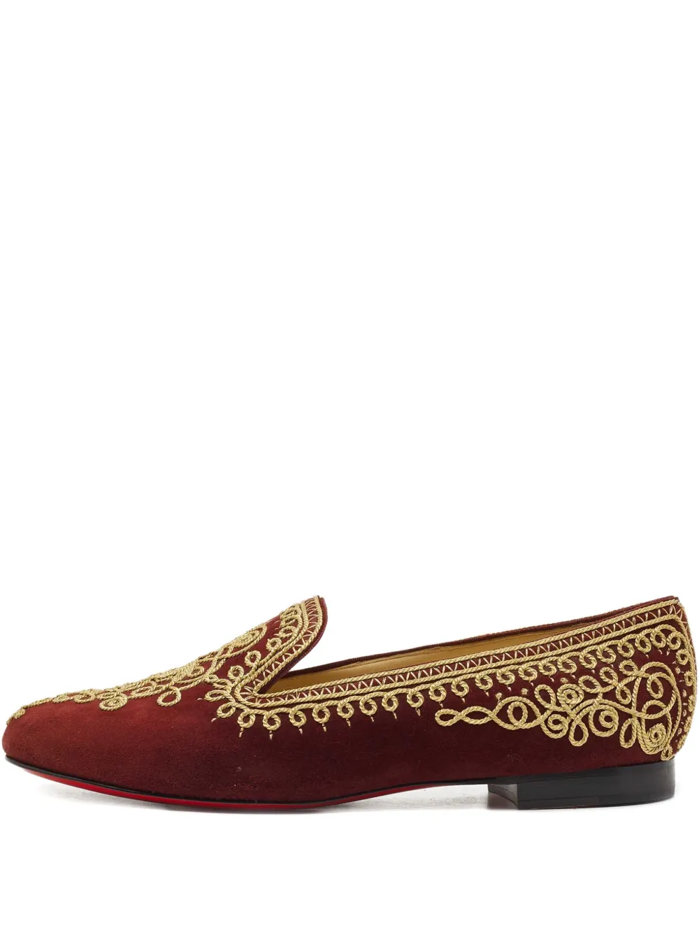 Christian Louboutin Pre-Owned embroidered suede loafers - レッド Christian Louboutin Pre-Owned embroidered suede loafers - レッド