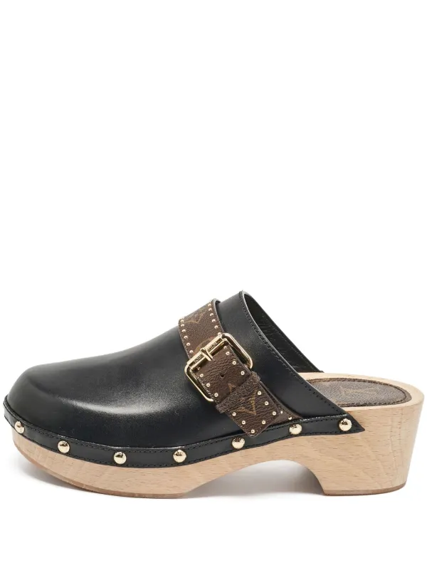 Louis Vuitton Pre-Owned Monogram Leather Mules Black