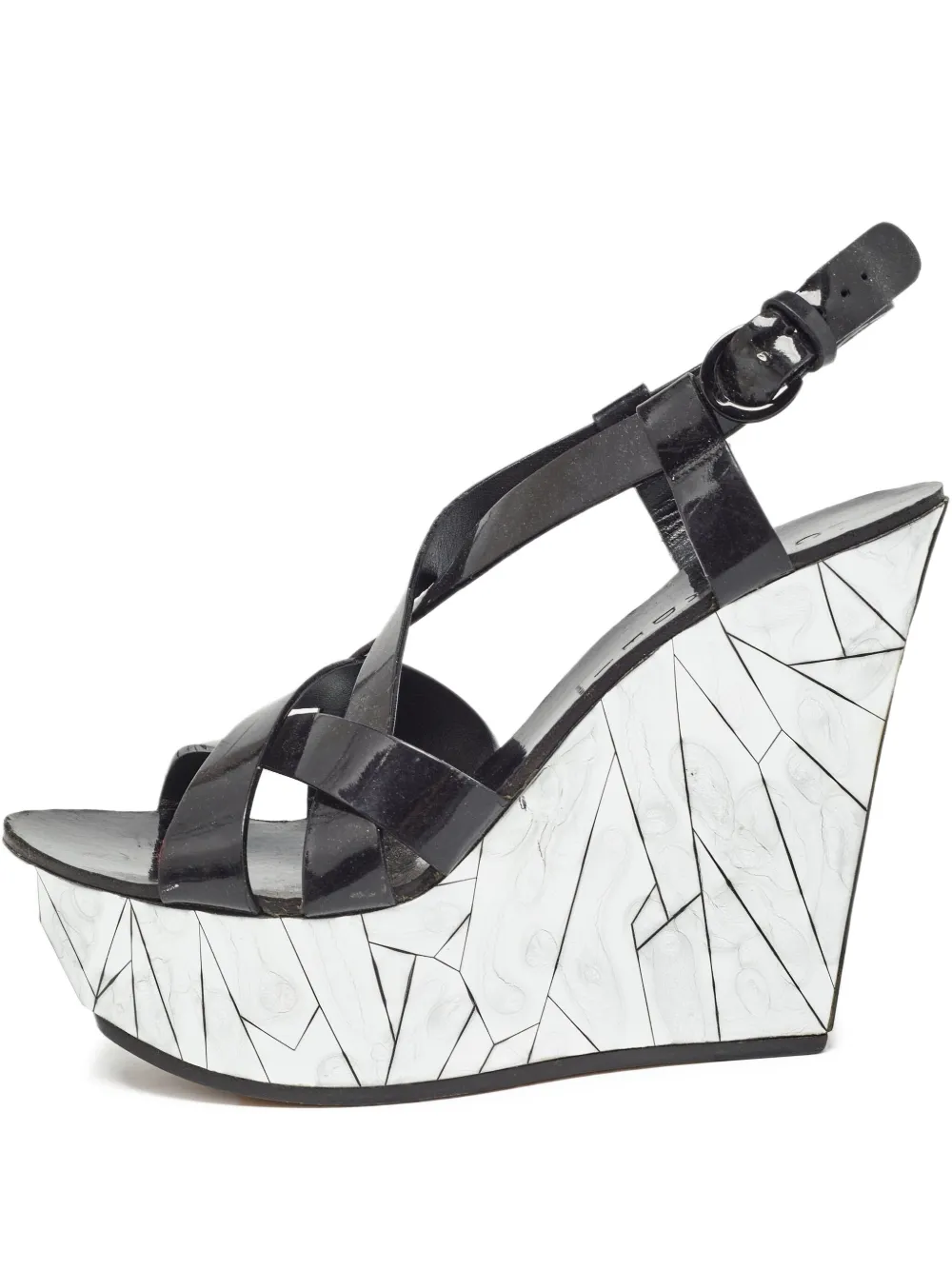 Casadei Vintage pre-owned patent-leather wedge sandals | Black | Image 1